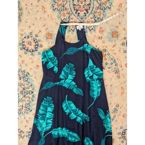 28 Palms Navy Blue Tropical Leaf Maxi Dress with Open Keyhole Back - XL - Picture 7 of 10